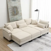 Wide Seat Corduroy Modular Sectional Sofa Bed, Couch Set with Armrest Pillow, 6 Seat Free Combination Sofa, 73" L x 65" W x 34" H, Beige(m-9)