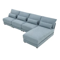 Oversized Deep Seat Sectional Sofa with Reversible Chaise, Loop Yarn Fabric, 5-Seat Couch for Living Room, 120″ L x 61″ W x 33″ H, Blue(m-12)