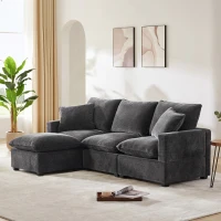 84" x 57" Modern 4-Seat Chenille Modular Sofa Set with 2 Pillows, Freely Combinable, for Living Room, 84″ L x 57″ W x 37″ H, Black+Gray(m-8)