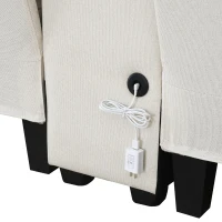 114.5" Modern Linen Fabric Upholstered Sofa with Console, 2 Cupholders, USB Ports, 4 Pillows, 4-Seat, 114.5″ L x 33″ W x 35″ H, Beige(m-10)