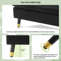 106" L-Shaped Convertible Tufted Sectional Sofa with 4-Seat, Adjustable Legs, Movable Ottoman for Living Room, 106″ L x 66.5″ W x 34″ H, Black(m-7)