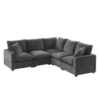 84" x 84" Modern L Shape Modular Sofa with 2 Pillows, 5 Seat Chenille Sectional Couch Set, for Living Room, 84″ L x 84″ W x 37″ H, Black+Gray(m-2)