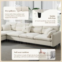 110" x 62" Modern L-Shaped Convertible Sectional Sofa with Free Pillows, 5-Seat Furniture for Living Room, 110″ L x 62″ W x 34″ H, Beige(m-4)