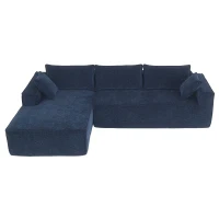 Minimalist Modular Sectional Sofa, Wrinkle-Resistant Chenille, L-Shaped Sleeper, No Assembly Required, 111.5" L x 72" W x 32" H, Dark Blue(m-2)
