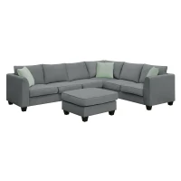 112" x 87" 7-Seater Modular Sofa with Ottoman and 3 Pillows, L-Shaped Fabric Couch Set, Modern Living Room Furniture, Gray(m-13)