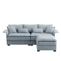 Oversized Luxury Sectional Sofa with Bentwood Armrests, Double Cushions, Ottoman, 4-Seat, L Shape Couch for Living Room, Blue(m-2)