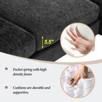 84" Modern Chenille L-Shaped Sofa with Reversible Lounge, 4-Seat, Indoor Furniture with Reversible Chaise and 2 Pillows, Black(m-7)