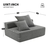 Loveseat Frame for Oversized Modular U Shaped Sectional Sofa, Spacious Foam-Filled Sofa Bed for Living Room, 48" L x 36" W x 24.5" H, Gray(m-3)