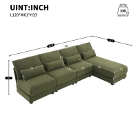 Oversized Deep Seat Sectional Sofa with Reversible Chaise, Loop Yarn Fabric, 5-Seat Couch for Living Room, 120″ L x 61″ W x 33″ H, Green(m-3)