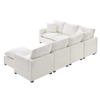 110" x 84" Modern U-Shape 7-Seat Chenille Modular Sofa Set with 2 Pillows, Freely Combinable for Living Room, 110″ L x 84″ W x 37″ H, White(m-13)