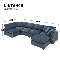 130" x 65" Modern Modular Cloud Sofa Bed with Ottoman, 6-Seat, Convertible U Shaped Sofa for Living Room, Apartment, Dark Blue(m-3)