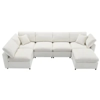 130" x 65" Modern Modular Cloud Sofa Bed with Ottoman, 6-Seat, Convertible U Shaped Sofa for Living Room, Apartment, Beige(m-2)