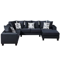 110" x 85" Modern U-Shape Velvet Corner Sectional Sofa with Lots of Pillows, Elegant and Functional Indoor Furniture, for Living Room, Black(m-2)