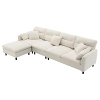 110" x 62" Modern L-Shaped Convertible Sectional Sofa with Free Pillows, 5-Seat Furniture for Living Room, 110″ L x 62″ W x 34″ H, Beige(m-12)