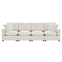 110" Modern 4-Seat Chenille Modular Sofa Set with 2 Pillows, Freely Combinable, for Living Room, 110″ L x 29″ W x 37″ H, White(m-2)