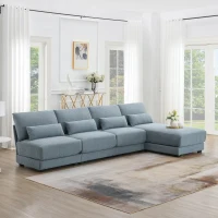 Oversized Deep Seat Sectional Sofa with Reversible Chaise, Loop Yarn Fabric, 5-Seat Couch for Living Room, 120″ L x 61″ W x 33″ H, Blue(m-1)