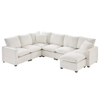 110" x 84" Modern U-Shape 7-Seat Chenille Modular Sofa Set with 2 Pillows, Freely Combinable for Living Room, 110″ L x 84″ W x 37″ H, White(m-2)