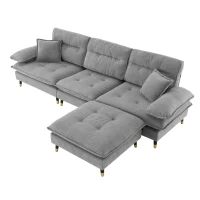 106" L-Shaped Convertible Tufted Sectional Sofa with 4-Seat, Adjustable Legs, Movable Ottoman for Living Room, 106″ L x 66.5″ W x 34″ H, Gray(m-13)