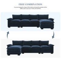 118" x 55" Modern L-Shaped Chenille Cloud Sofa with Double Seat Cushions and Chaise Lounge, 5-Seat Couch for Living Room, Dark Navy(m-5)