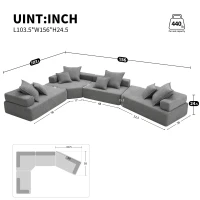 156" Oversized Modular U-Shaped Sectional Sofa with 4 Pieces Free Combination, Convertible Sleeper Couch for Living Room, Gray(m-3)
