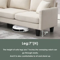 Modern 5-Seat L-Shape Sectional Sofa with Chaise Lounge and 3 Pillows, Terrycloth Upholstery, 90″ L x 88″ W x 35″ H, Beige(m-6)