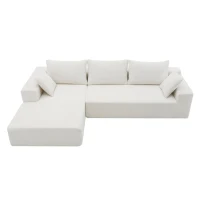109" x 68" Modern Minimalist Upholstered Sleeper Couch with Square Arms and Pillows, No Assembly Required, Cream(m-2)