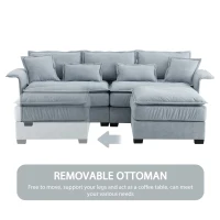 Oversized Luxury Sectional Sofa with Bentwood Armrests, Double Cushions, Ottoman, 4-Seat, L Shape Couch for Living Room, Blue(m-10)