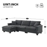 100" Modern L-Shaped Convertible Sectional Sofa with Free Pillows, 4-Seat Sofa for Living Room, 100″ L x 59″ W x 34″ H, Dark Gray(m-3)
