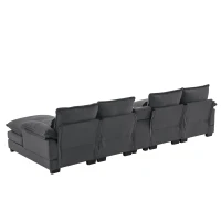 123" Modern U-Shaped 6-Seat Upholstered Sleeper Sofa Set with Console, Cupholders, USB Ports, and Chaise, 123″ L x 55″ W x 33″ H, Gray(m-13)