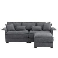Oversized Luxury Sectional Sofa with Bentwood Armrests, Double Cushions, Ottoman, 4-Seat, L Shape Couch for Living Room, Dark Grey(m-2)