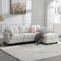 92" x 63" Modern L-Shaped Teddy Velvet Sectional Sofa with Charging Ports, Storage Ottoman and 3 Pillows, for Living Room, Beige(m-1)
