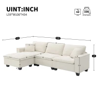100" Modern L-Shaped Convertible Sectional Sofa with Free Pillows, 4-Seat Sofa for Living Room, 100″ L x 59″ W x 34″ H, Beige(m-3)