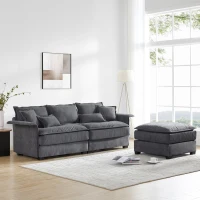 Oversized Luxury Sectional Sofa with Bentwood Armrests, Double Cushions, Ottoman, 4-Seat, L Shape Couch for Living Room, Dark Grey(m-1)