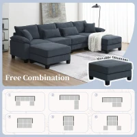 Wide Seat Corduroy Modular Sectional Sofa Bed, Couch Set with Armrest Pillow, 6 Seat Free Combination Sofa, 73" L x 65" W x 34" H, Gray(m-8)