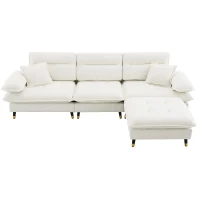 106" L-Shaped Convertible Tufted Sectional Sofa with 4-Seat, Adjustable Legs, Movable Ottoman for Living Room, 106″ L x 66.5″ W x 34″ H, White(m-2)