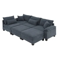 Wide Seat Corduroy Modular Sectional Sofa Bed, Couch Set with Armrest Pillow, 6 Seat Free Combination Sofa, 73" L x 65" W x 34" H, Gray(m-12)