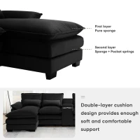 123" Modern U-Shaped 6-Seat Upholstered Sleeper Sofa Set with Console, Cupholders, USB Ports, and Chaise, 123″ L x 55″ W x 33″ H, Black(m-7)