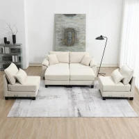 133" x 65" U-Shaped Corduroy Modular Sectional Sofa with Armrest Bags, 6-Seat Freely Combinable Sofa Bed, for Living Room, Beige(m-11)