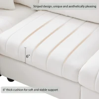 89" x 79" Modern Sectional Sofa with Vertical Stripes and 2 Pillows, 5-Seat Couch with Convertible Ottoman, for Living Room, White(m-8)