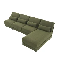 Oversized Deep Seat Sectional Sofa with Reversible Chaise, Loop Yarn Fabric, 5-Seat Couch for Living Room, 120″ L x 61″ W x 33″ H, Green(m-12)
