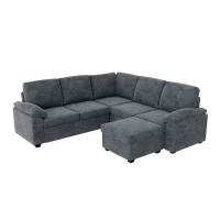 84" x 84" Modern Velvet Sectional Sofa Set with Ottoman and Armrest Pillow, 6-Seat Furniture for Living Room, 84″ L x 84″ W x 35″ H, Gray(m-10)