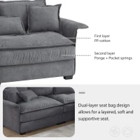 Oversized Luxury Sectional Sofa with Bentwood Armrests, Double Cushions, Ottoman, 4-Seat, L Shape Couch for Living Room, Dark Grey(m-6)