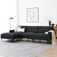 103.5" Modern L-Shaped 4-Seat Velvet Fabric Sectional Sofa Set with Convertible Ottoman, Freely Combinable for Living Room, Dark Grey(m-1)
