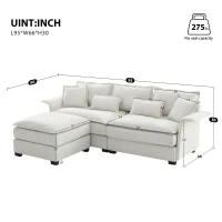 Oversized Luxury Sectional Sofa with Bentwood Armrests, Double Cushions, Ottoman, 4-Seat, L Shape Couch for Living Room, Beige(m-3)