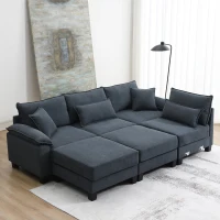 Wide Seat Corduroy Modular Sectional Sofa Bed, Couch Set with Armrest Pillow, 6 Seat Free Combination Sofa, 73" L x 65" W x 34" H, Gray(m-9)