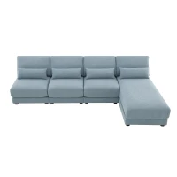 Oversized Deep Seat Sectional Sofa with Reversible Chaise, Loop Yarn Fabric, 5-Seat Couch for Living Room, 120″ L x 61″ W x 33″ H, Blue(m-2)