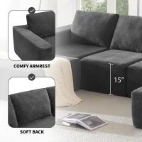 110" x 72" Luxury Chenille Upholstered Floor Couch Set with Foam-Filled, U Shaped Sofa for Living Room, Free Combination, Dark Gray(m-7)