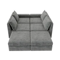 115" Chenille Modular Sectional 6-Seat Sleeper Sofa with Ottoman, U-Shaped Reversible Couch, for Living Room, 115″ L x 58″ W x 32″ H, Gray(m-12)