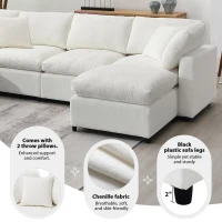 130" x 65" Modern Modular Cloud Sofa Bed with Ottoman, 6-Seat, Convertible U Shaped Sofa for Living Room, Apartment, Beige(m-4)