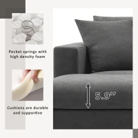 Modern L-Shaped 4-Seat Polyester Fabric Sectional Sofa Set with Convertible Ottoman and 2 Free Pillows, for Living Room, Dawn Gray(m-5)